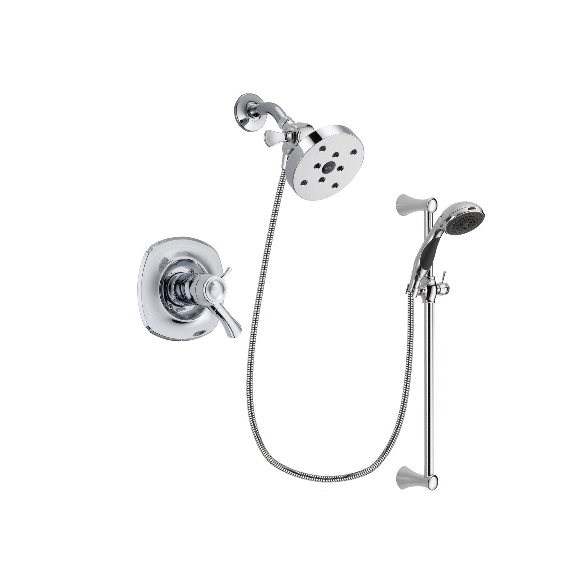 Delta Addison Chrome Finish Thermostatic Shower Faucet System Package with 5-1/2 inch Shower Head and 5-Spray Wall Mount Slide Bar with Personal Handheld Shower Includes Rough-in Valve DSP0806V