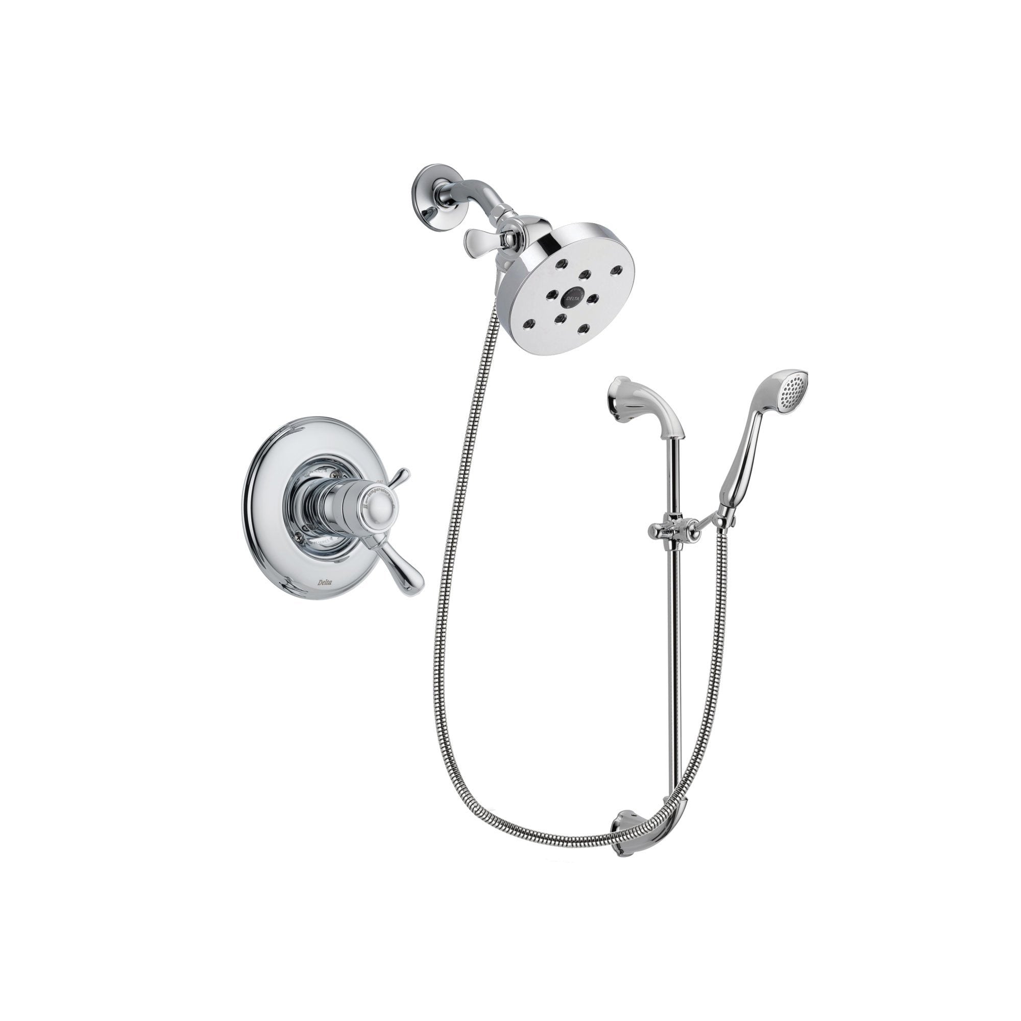 Delta Leland Chrome Finish Thermostatic Shower Faucet System Package with 5-1/2 inch Shower Head and Handheld Shower with Slide Bar Includes Rough-in Valve DSP0940V