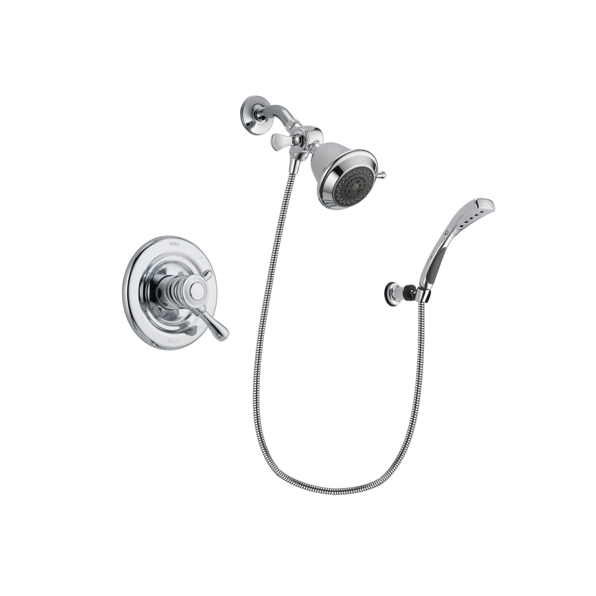 Delta Leland Chrome Finish Dual Control Shower Faucet System Package with Shower Head and Wall-Mount Bracket with Handheld Shower Spray Includes Rough-in Valve DSP0996V