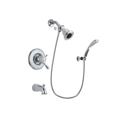 Delta Leland Chrome Finish Thermostatic Tub and Shower Faucet System Package with Water Efficient Showerhead and Wall-Mount Bracket with Handheld Shower Spray Includes Rough-in Valve and Tub Spout DSP1007V