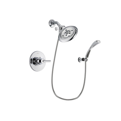 Delta Trinsic Chrome Finish Shower Faucet System Package with Large Rain Showerhead and Wall-Mount Bracket with Handheld Shower Spray Includes Rough-in Valve DSP1050V