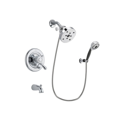 Delta Leland Chrome Finish Dual Control Tub and Shower Faucet System Package with 5-1/2 inch Shower Head and 5-Spray Modern Handheld Shower with Wall Bracket and Hose Includes Rough-in Valve and Tub Spout DSP1233V