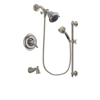 Delta Victorian Stainless Steel Finish Thermostatic Tub and Shower Faucet System Package with Shower Head and 5-Spray Personal Handshower with Slide Bar Includes Rough-in Valve and Tub Spout DSP1243V