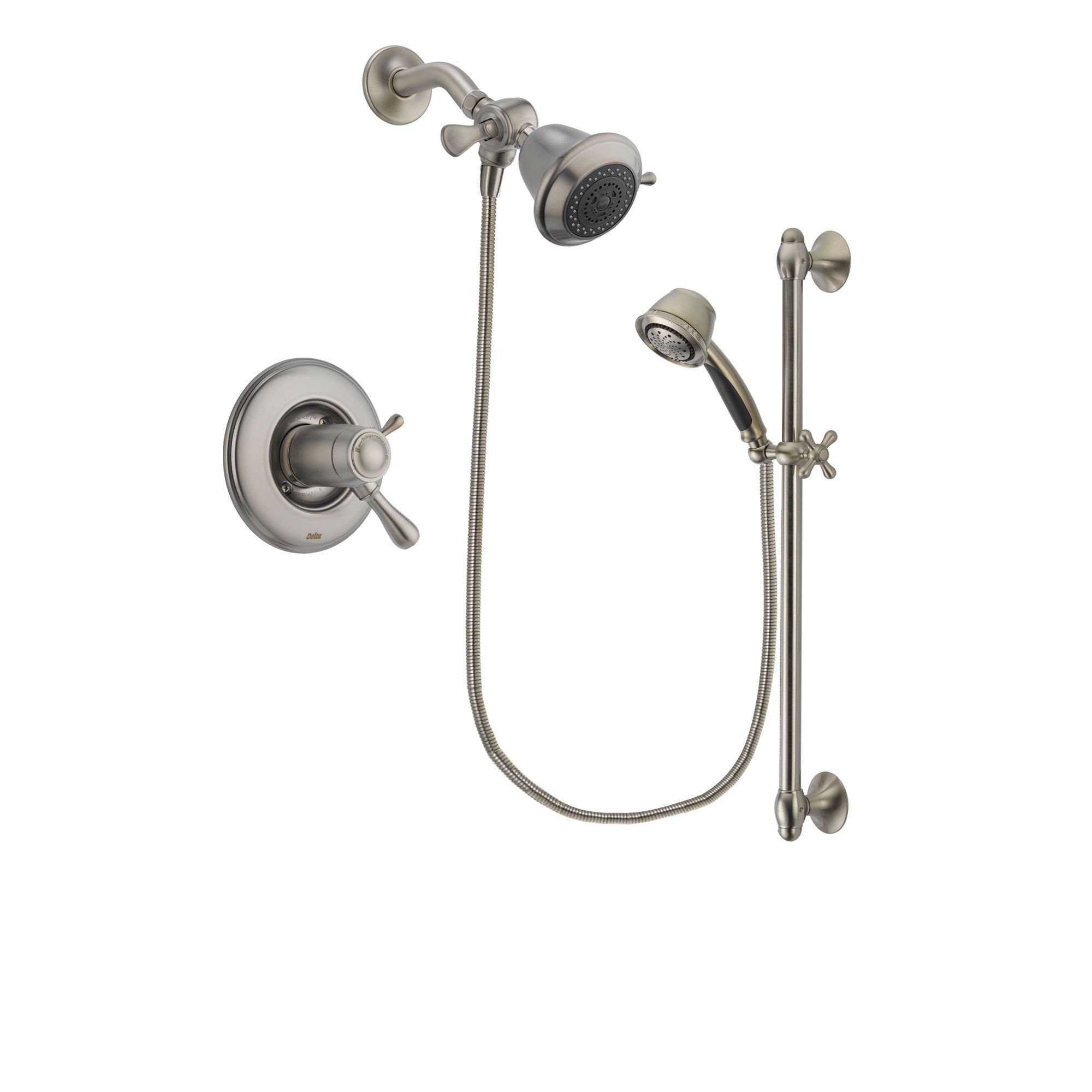 Delta Leland Stainless Steel Finish Thermostatic Shower Faucet System Package with Shower Head and 5-Spray Personal Handshower with Slide Bar Includes Rough-in Valve DSP1246V