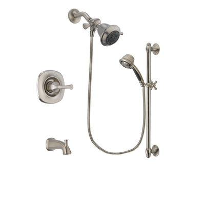 Delta Addison Stainless Steel Finish Tub and Shower Faucet System Package with Shower Head and 5-Spray Personal Handshower with Slide Bar Includes Rough-in Valve and Tub Spout DSP1257V