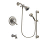 Delta Lahara Stainless Steel Finish Dual Control Tub and Shower Faucet System Package with Water Efficient Showerhead and 5-Spray Personal Handshower with Slide Bar Includes Rough-in Valve and Tub Spout DSP1295V