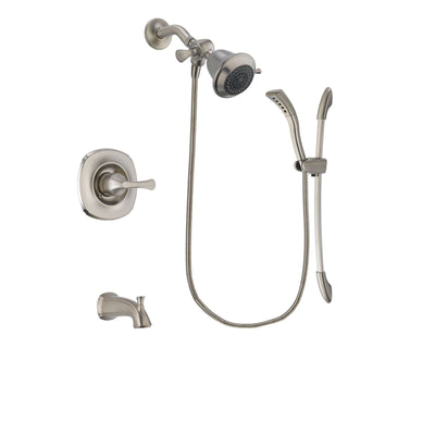 Delta Addison Stainless Steel Finish Tub and Shower Faucet System Package with Shower Head and Handshower with Slide Bar Includes Rough-in Valve and Tub Spout DSP1393V