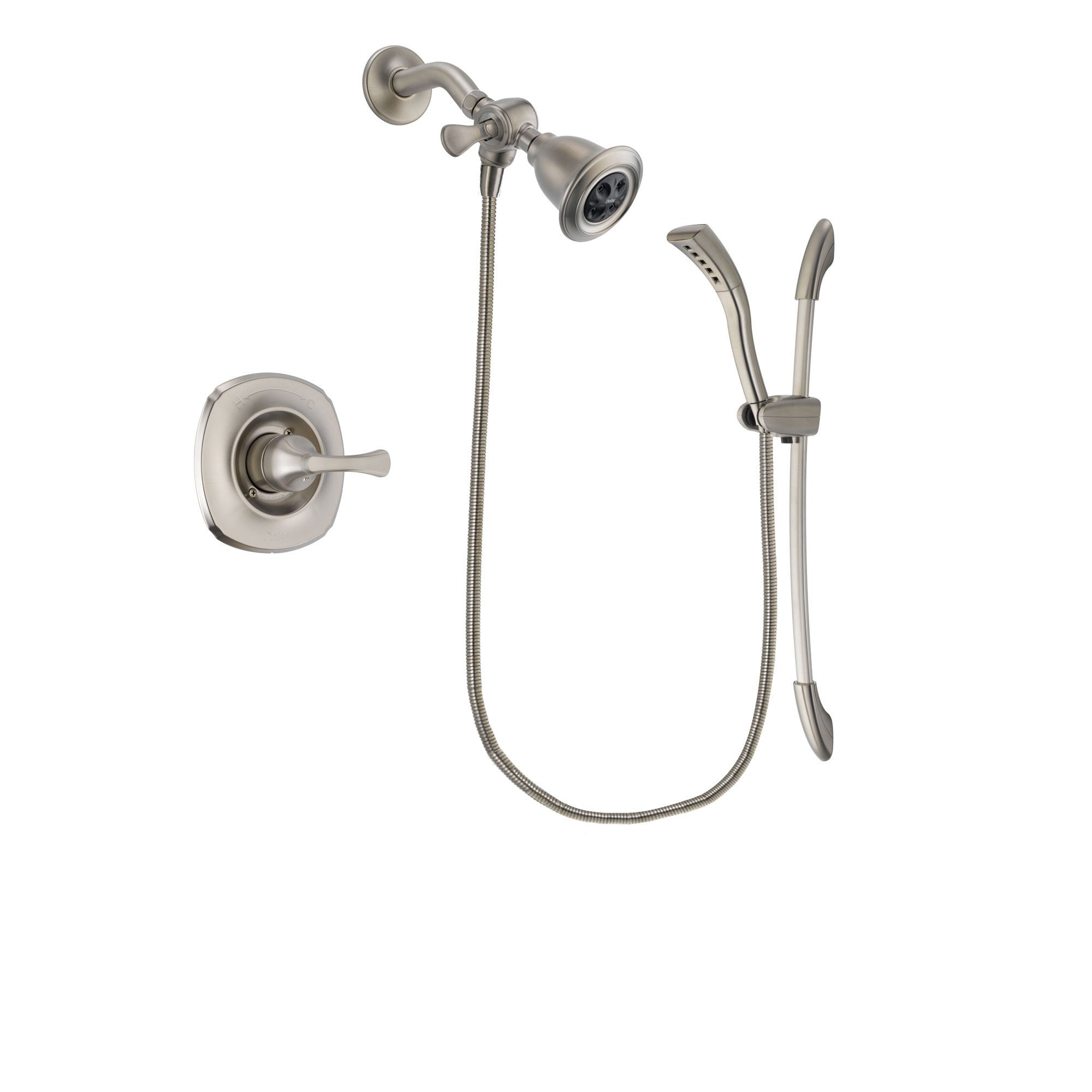 Delta Addison Stainless Steel Finish Shower Faucet System Package with Water Efficient Showerhead and Handshower with Slide Bar Includes Rough-in Valve DSP1428V