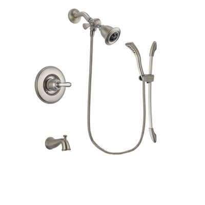 Delta Linden Stainless Steel Finish Tub and Shower Faucet System Package with Water Efficient Showerhead and Handshower with Slide Bar Includes Rough-in Valve and Tub Spout DSP1429V