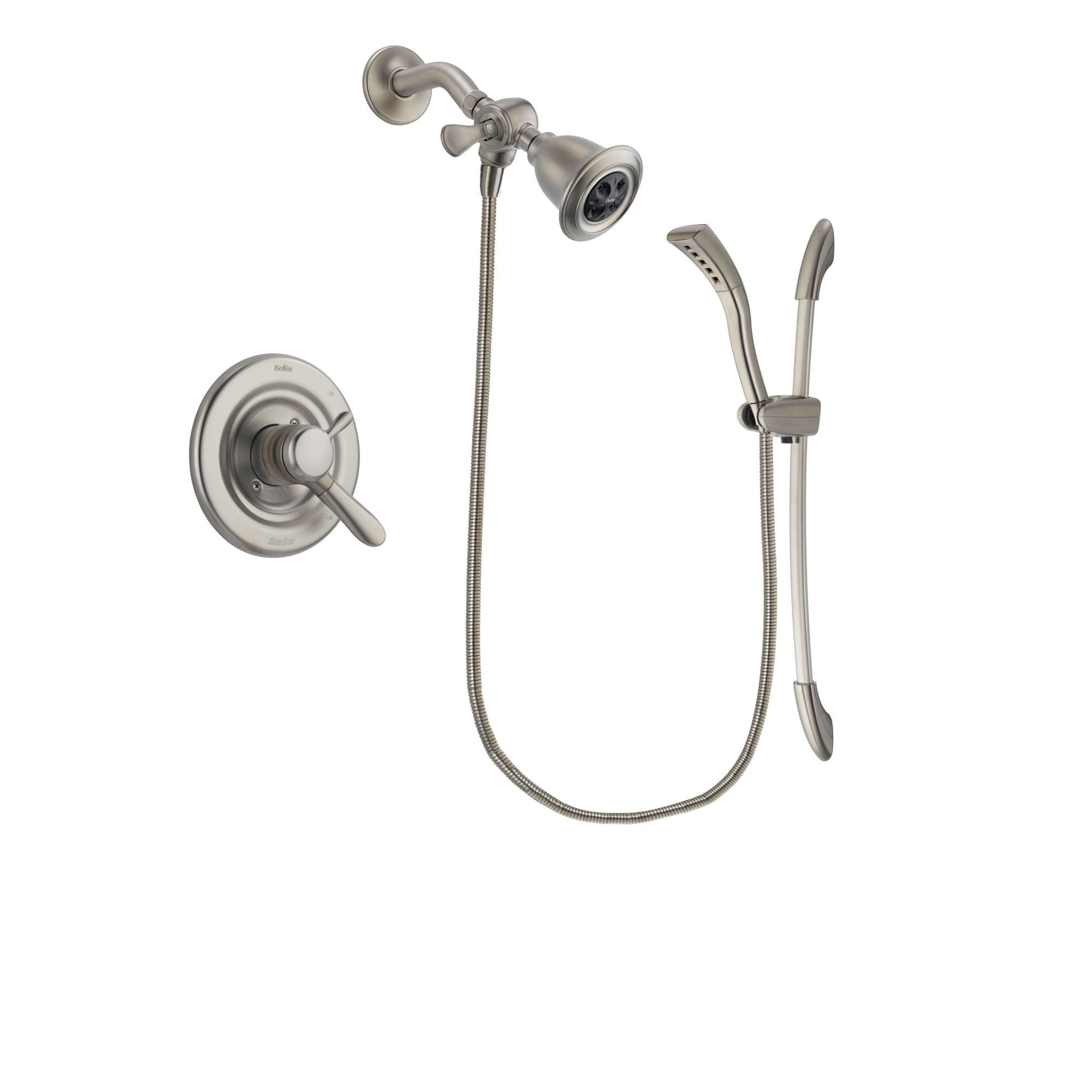 Delta Lahara Stainless Steel Finish Dual Control Shower Faucet System Package with Water Efficient Showerhead and Handshower with Slide Bar Includes Rough-in Valve DSP1432V