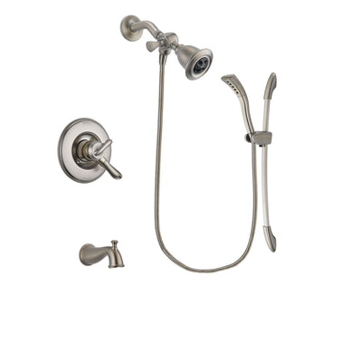 Delta Linden Stainless Steel Finish Dual Control Tub and Shower Faucet System Package with Water Efficient Showerhead and Handshower with Slide Bar Includes Rough-in Valve and Tub Spout DSP1441V