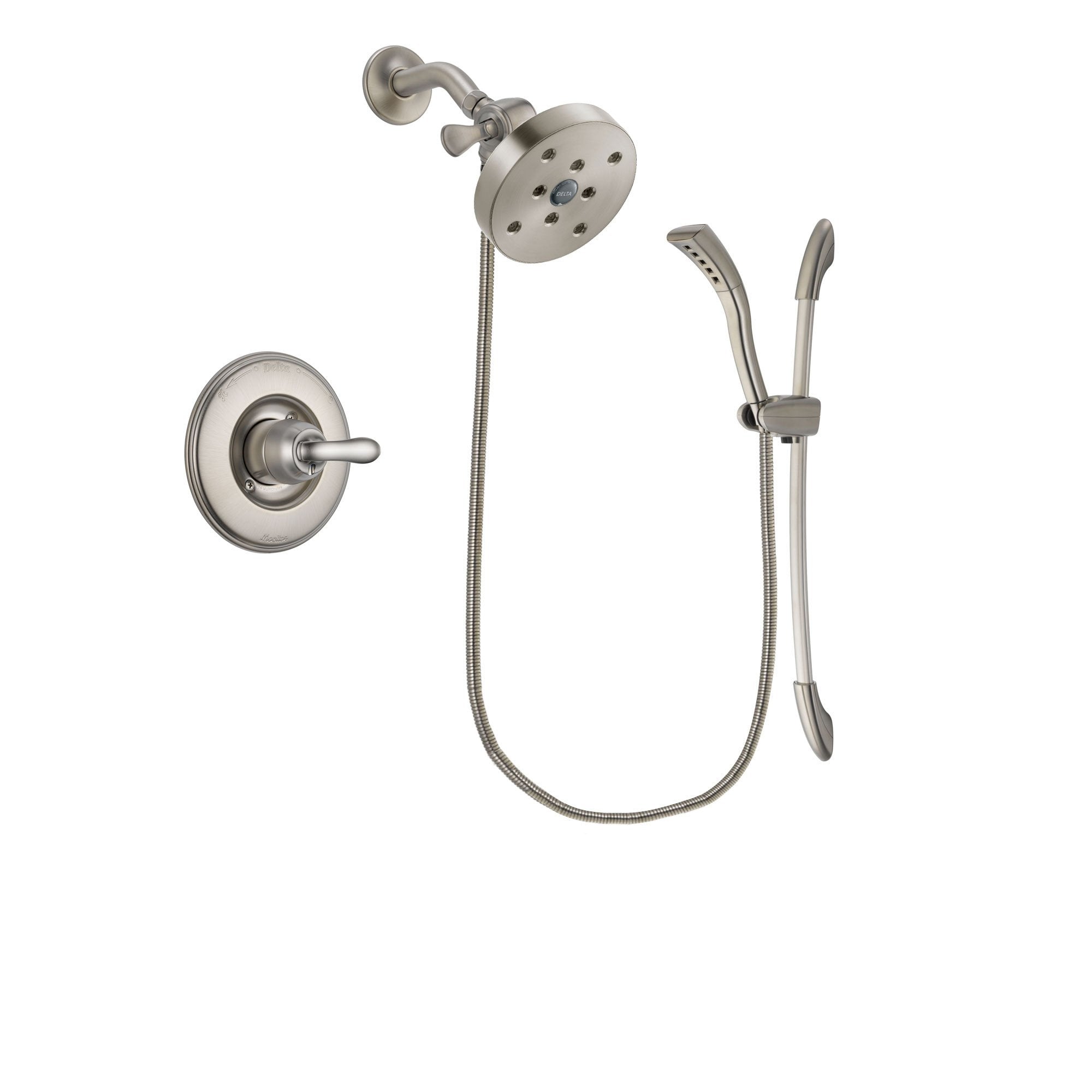 Delta Linden Stainless Steel Finish Shower Faucet System Package with 5-1/2 inch Shower Head and Handshower with Slide Bar Includes Rough-in Valve DSP1498V