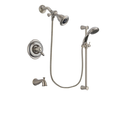 Delta Victorian Stainless Steel Finish Thermostatic Tub and Shower Faucet System Package with Water Efficient Showerhead and Handheld Shower Spray with Slide Bar Includes Rough-in Valve and Tub Spout DSP1549V