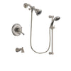 Delta Cassidy Stainless Steel Finish Dual Control Tub and Shower Faucet System Package with Water Efficient Showerhead and Handheld Shower Spray with Slide Bar Includes Rough-in Valve and Tub Spout DSP1579V