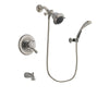 Delta Leland Stainless Steel Finish Dual Control Tub and Shower Faucet System Package with Shower Head and Wall Mounted Handshower Includes Rough-in Valve and Tub Spout DSP1811V