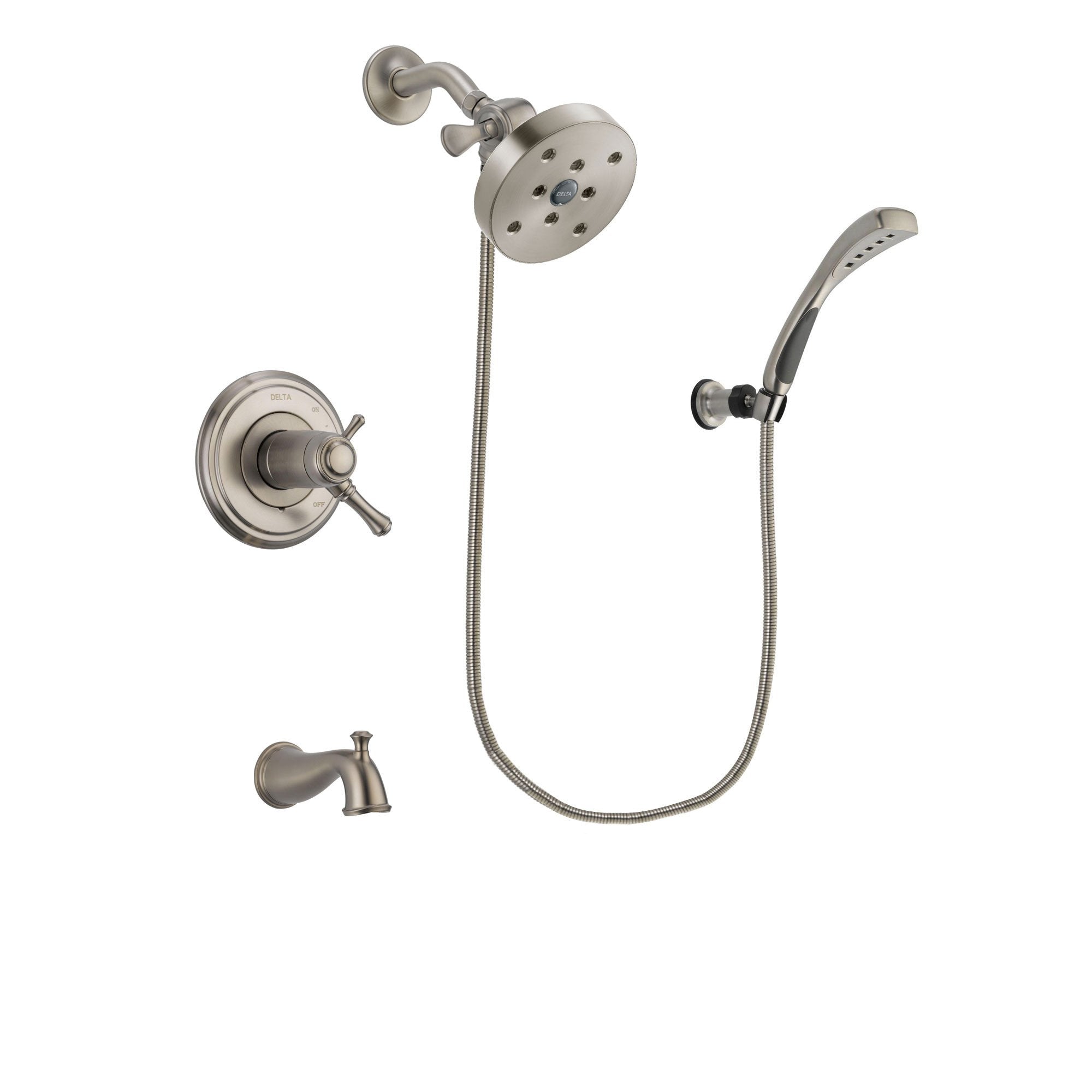 Delta Cassidy Stainless Steel Finish Thermostatic Tub and Shower Faucet System Package with 5-1/2 inch Shower Head and Wall Mounted Handshower Includes Rough-in Valve and Tub Spout DSP1895V