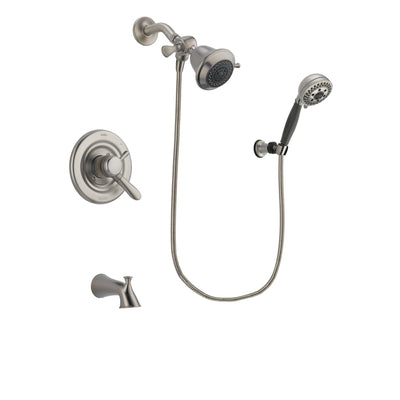 Delta Lahara Stainless Steel Finish Dual Control Tub and Shower Faucet System Package with Shower Head and 5-Setting Wall Mount Personal Handheld Shower Includes Rough-in Valve and Tub Spout DSP1941V