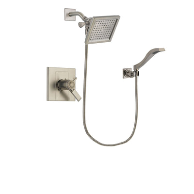 Delta Arzo Stainless Steel Finish Thermostatic Shower Faucet System Package with 6.5-inch Square Rain Showerhead and Modern Wall Mount Handheld Shower Spray Includes Rough-in Valve DSP2080V