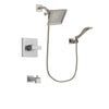 Delta Arzo Stainless Steel Finish Tub and Shower Faucet System Package with 6.5-inch Square Rain Showerhead and Modern Wall Mount Handheld Shower Spray Includes Rough-in Valve and Tub Spout DSP2085V