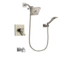 Delta Arzo Stainless Steel Finish Dual Control Tub and Shower Faucet System Package with Square Shower Head and Modern Wall Mount Handheld Shower Spray Includes Rough-in Valve and Tub Spout DSP2109V