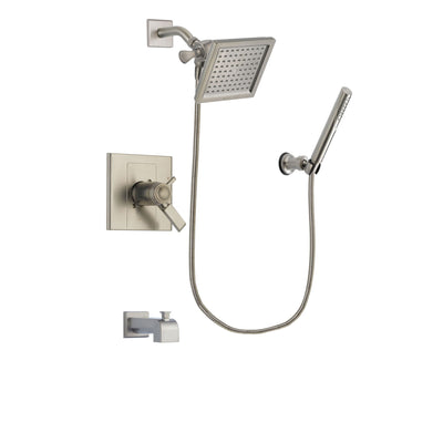 Delta Arzo Stainless Steel Finish Thermostatic Tub and Shower Faucet System Package with 6.5-inch Square Rain Showerhead and Modern Handheld Shower Spray Includes Rough-in Valve and Tub Spout DSP2133V