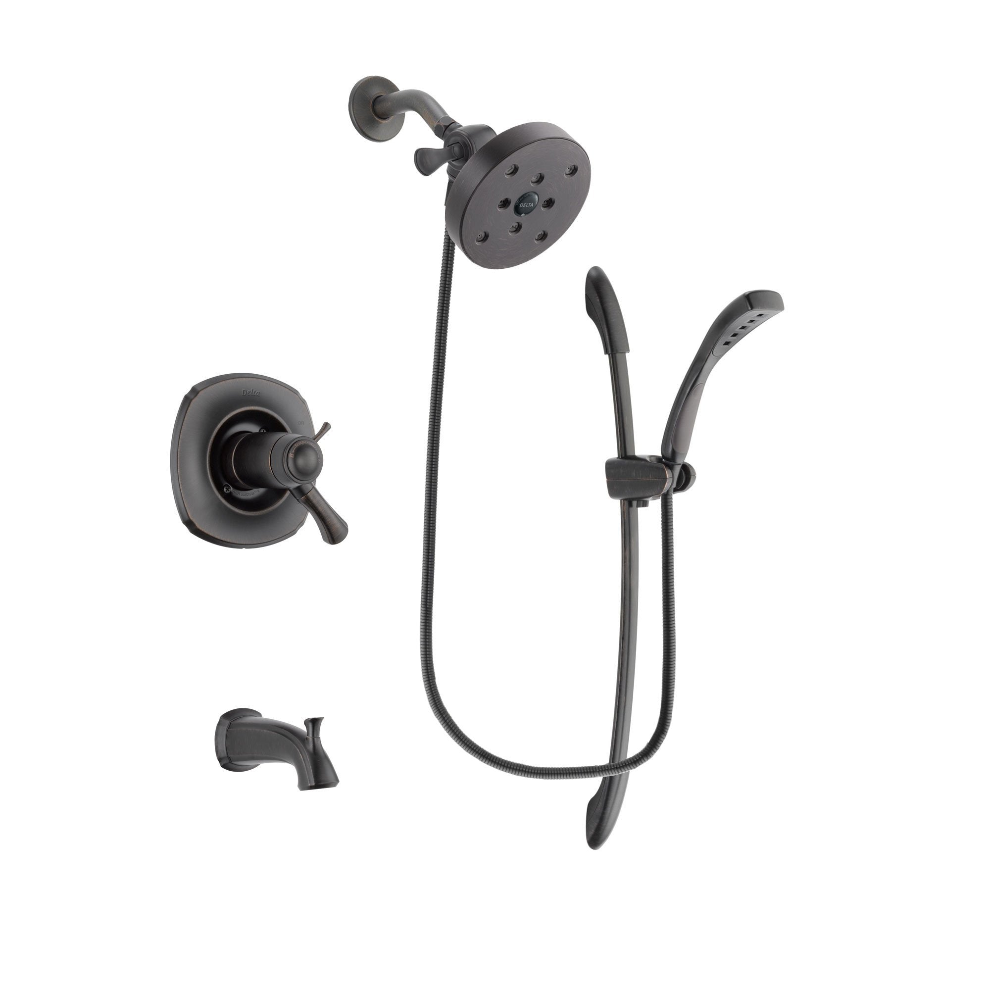 Delta Addison Venetian Bronze Finish Thermostatic Tub and Shower Faucet System Package with 5-1/2 inch Showerhead and 1-Spray Handshower with Slide Bar Includes Rough-in Valve and Tub Spout DSP2477V