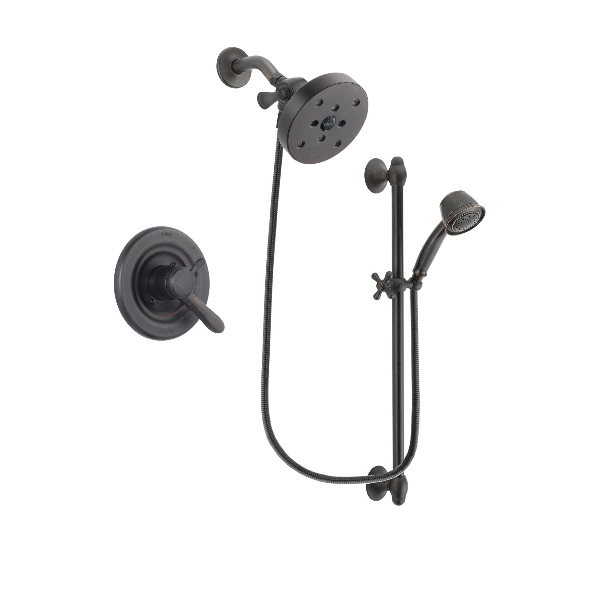 Delta Lahara Venetian Bronze Finish Dual Control Shower Faucet System Package with 5-1/2 inch Showerhead and 5-Spray Personal Handshower with Slide Bar Includes Rough-in Valve DSP2610V