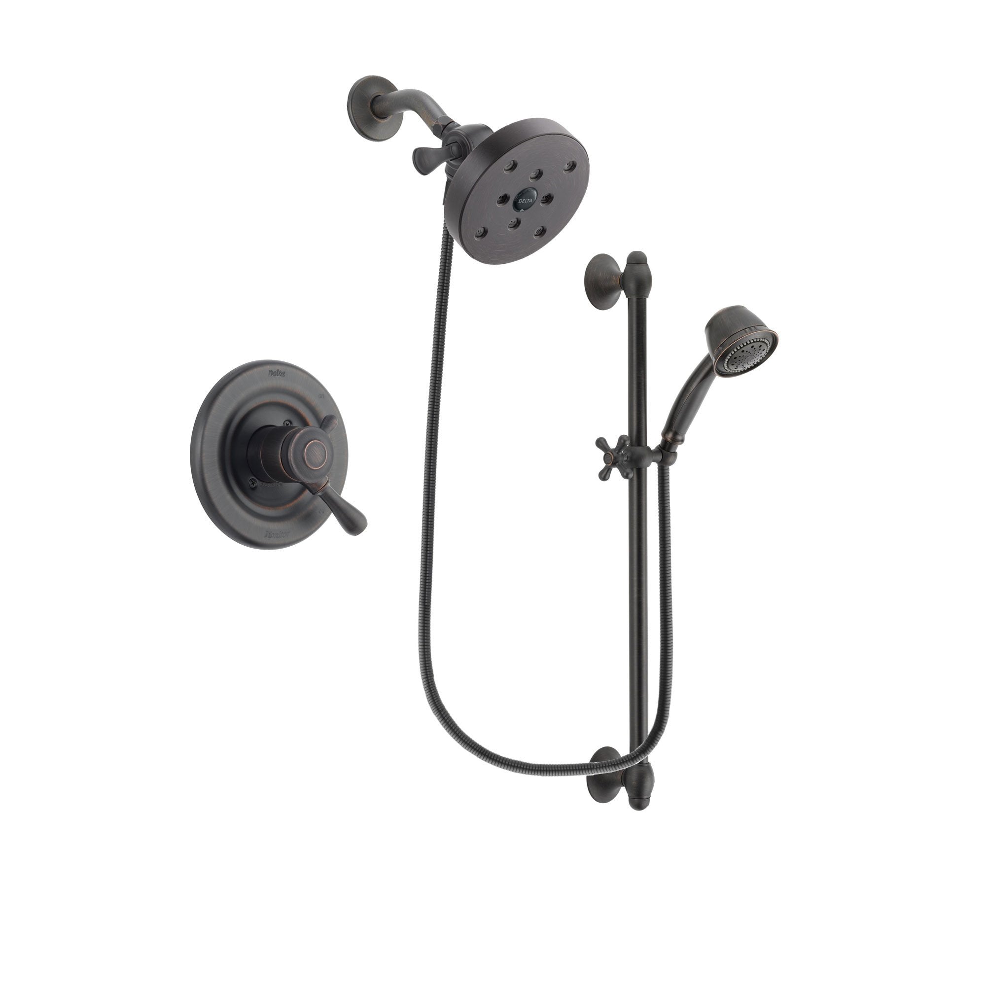 Delta Leland Venetian Bronze Finish Dual Control Shower Faucet System Package with 5-1/2 inch Showerhead and 5-Spray Personal Handshower with Slide Bar Includes Rough-in Valve DSP2614V