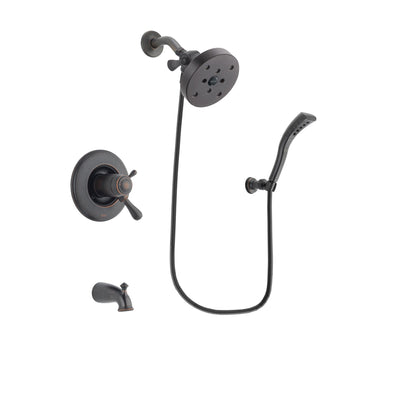 Delta Leland Venetian Bronze Finish Thermostatic Tub and Shower Faucet System Package with 5-1/2 inch Showerhead and Modern Wall Mount Personal Handheld Shower Spray Includes Rough-in Valve and Tub Spout DSP2955V