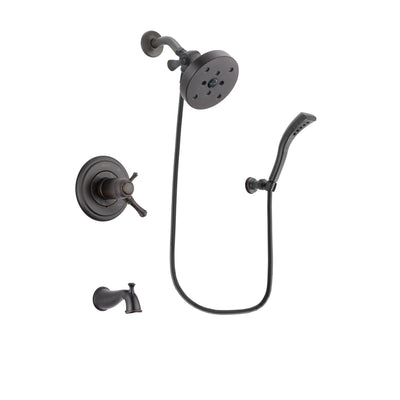 Delta Cassidy Venetian Bronze Finish Thermostatic Tub and Shower Faucet System Package with 5-1/2 inch Showerhead and Modern Wall Mount Personal Handheld Shower Spray Includes Rough-in Valve and Tub Spout DSP2959V