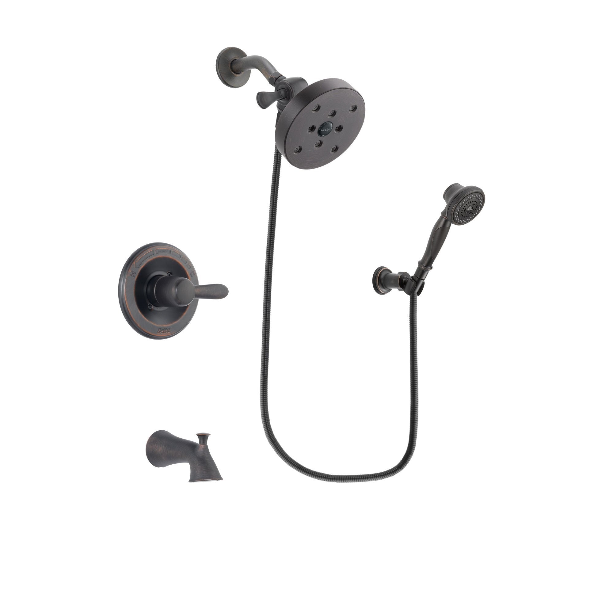 Delta Lahara Venetian Bronze Finish Tub and Shower Faucet System Package with 5-1/2 inch Showerhead and 3-Spray Wall-Mount Hand Shower Includes Rough-in Valve and Tub Spout DSP3081V