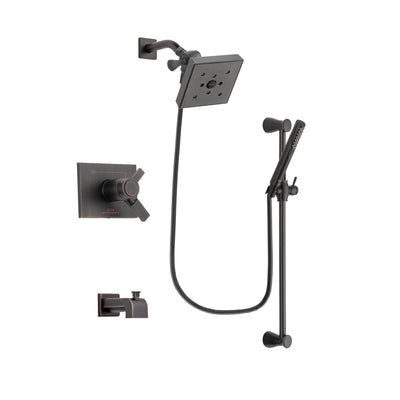 Delta Vero Venetian Bronze Finish Thermostatic Tub and Shower Faucet System Package with Square Shower Head and Modern Hand Shower with Slide Bar Includes Rough-in Valve and Tub Spout DSP3163V