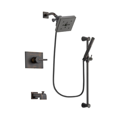 Delta Vero Venetian Bronze Finish Tub and Shower Faucet System Package with Square Shower Head and Modern Hand Shower with Slide Bar Includes Rough-in Valve and Tub Spout DSP3167V