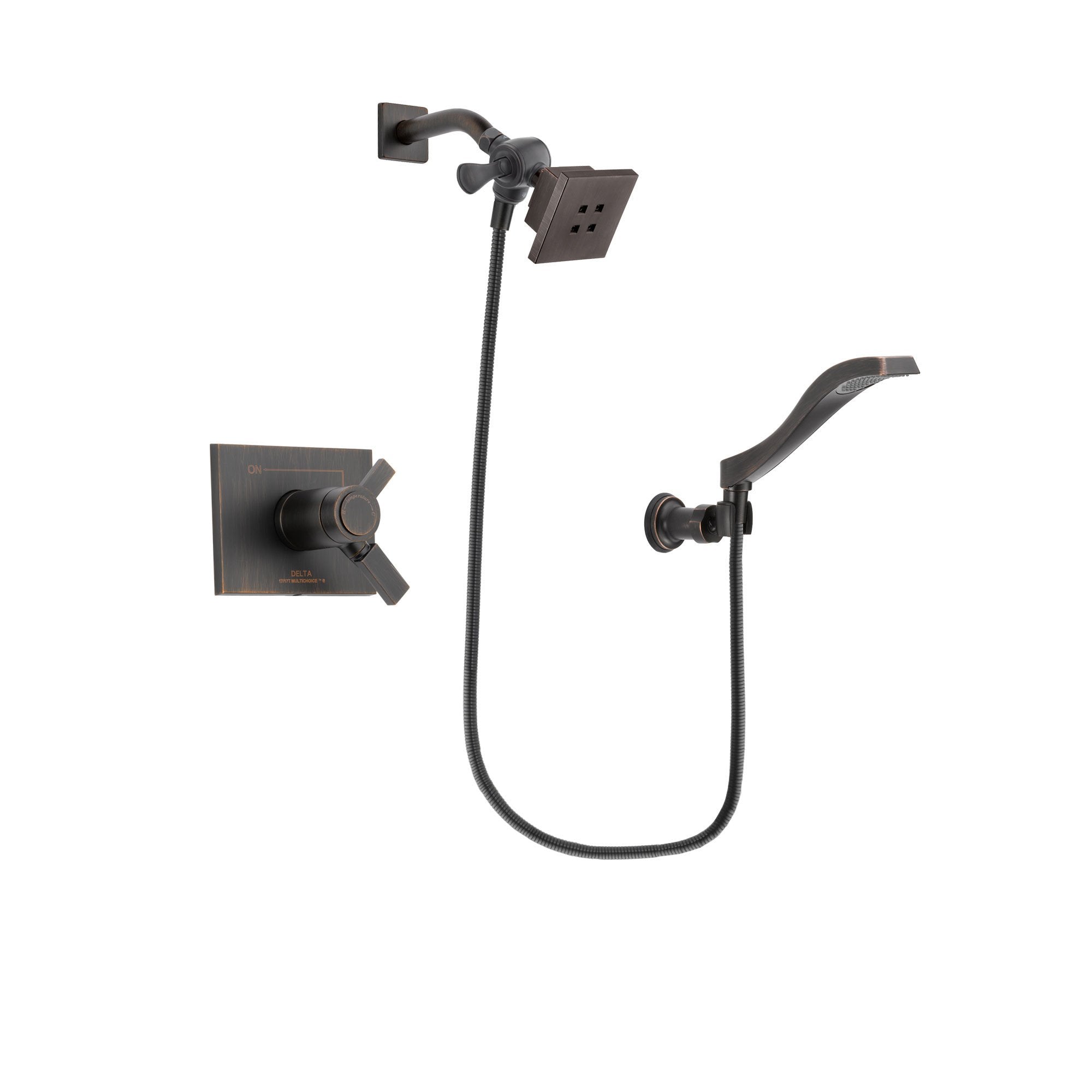 Delta Vero Venetian Bronze Finish Thermostatic Shower Faucet System Package with Square Showerhead and Modern Wall Mount Handheld Shower Spray Includes Rough-in Valve DSP3212V