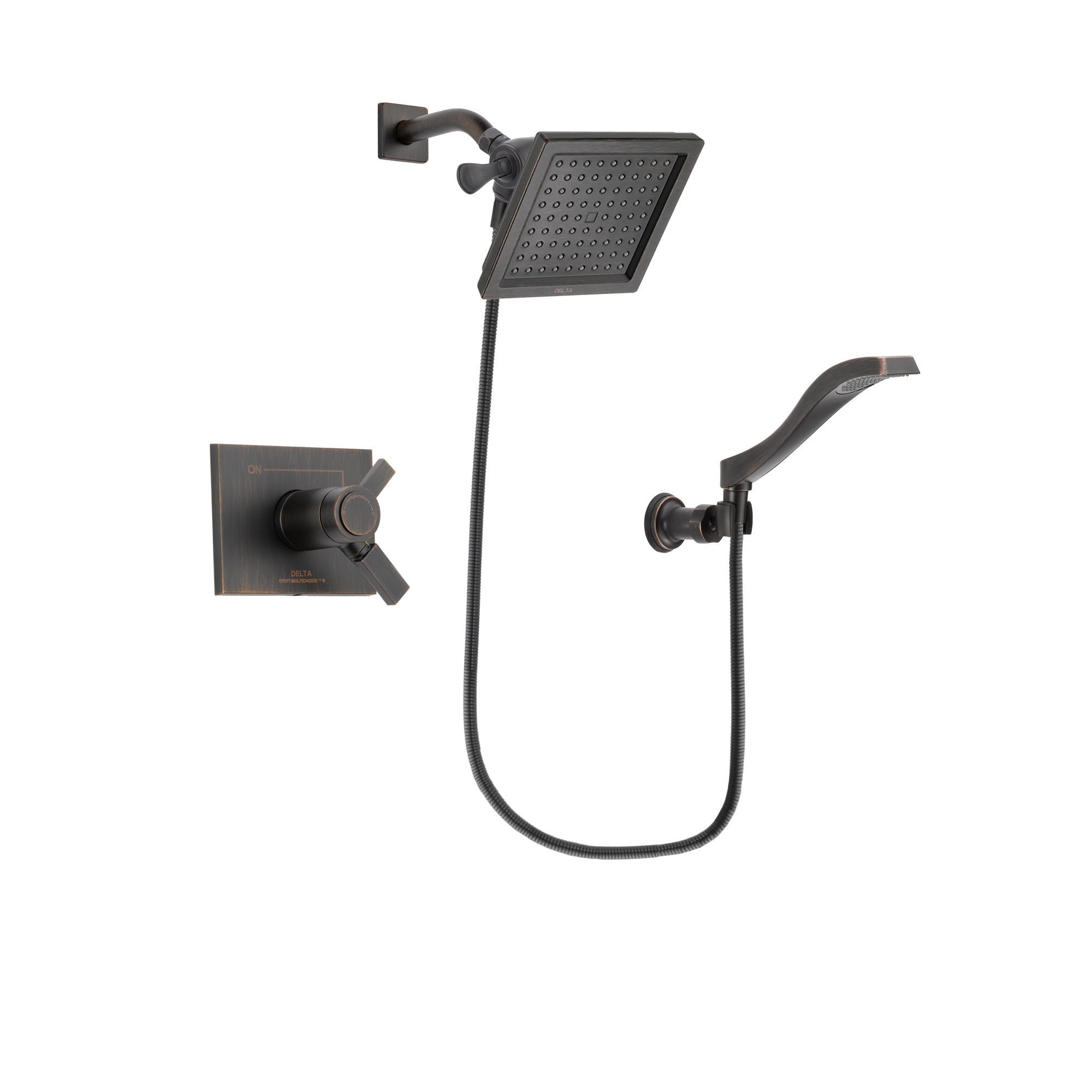 Delta Vero Venetian Bronze Finish Thermostatic Shower Faucet System Package with 6.5-inch Square Rain Showerhead and Modern Wall Mount Handheld Shower Spray Includes Rough-in Valve DSP3224V