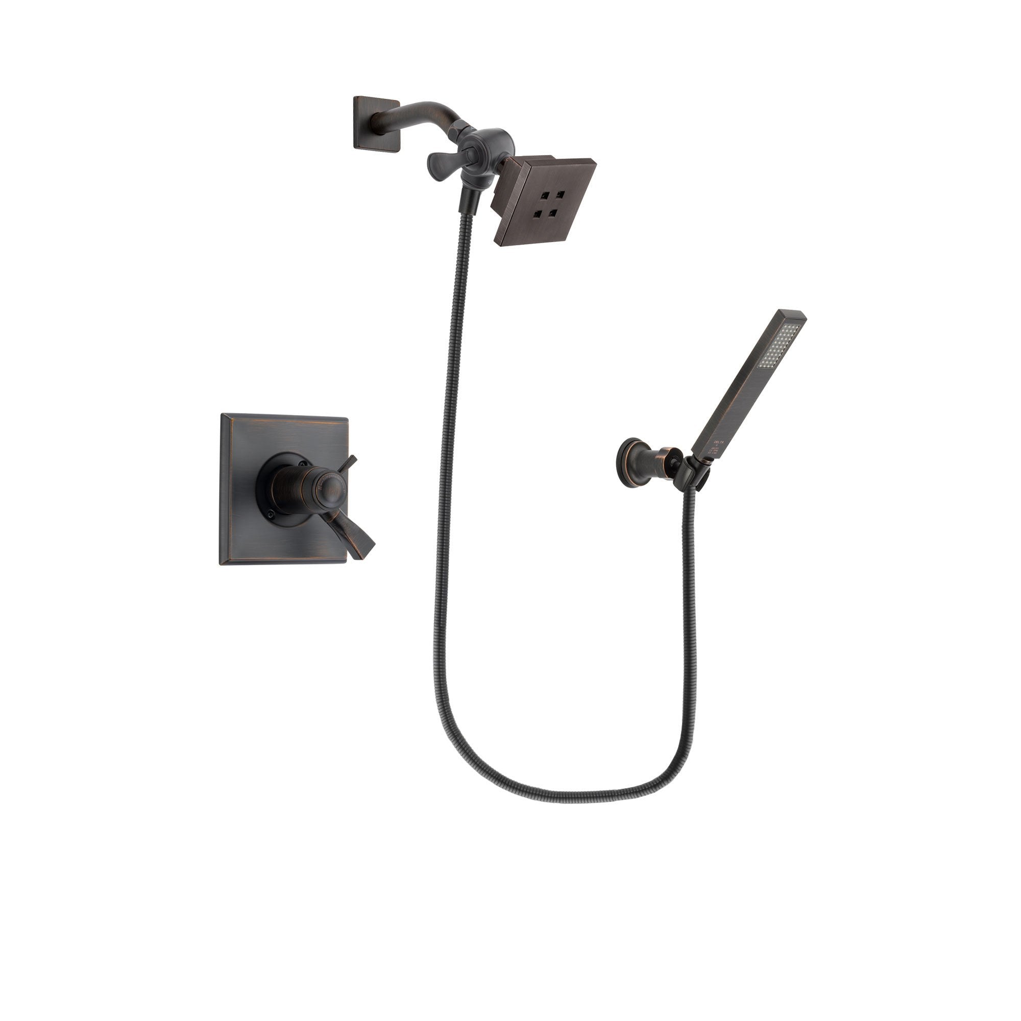 Delta Dryden Venetian Bronze Finish Thermostatic Shower Faucet System Package with Square Showerhead and Modern Wall-Mount Handheld Shower Stick Includes Rough-in Valve DSP3246V