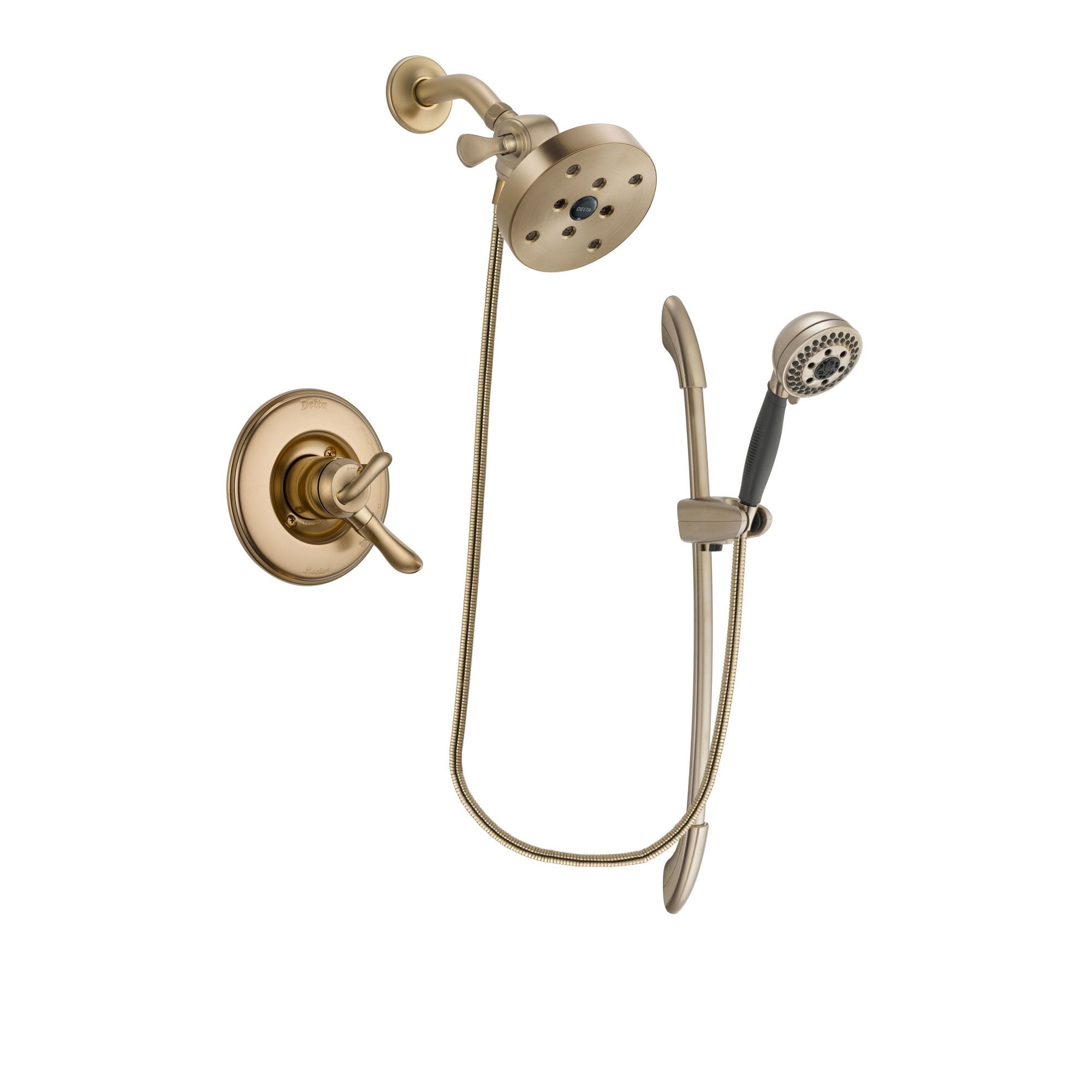 Delta Linden Champagne Bronze Finish Dual Control Shower Faucet System Package with 5-1/2 inch Showerhead and 5-Spray Handshower with Slide Bar Includes Rough-in Valve DSP3418V