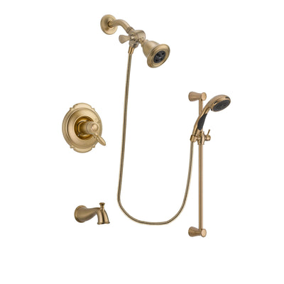 Delta Victorian Champagne Bronze Finish Thermostatic Tub and Shower Faucet System Package with Water Efficient Showerhead and Personal Handheld Shower Sprayer with Slide Bar Includes Rough-in Valve and Tub Spout DSP3449V