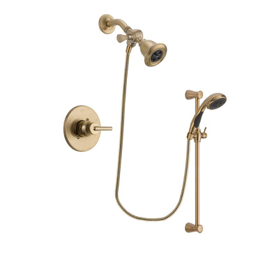 Delta Trinsic Champagne Bronze Finish Shower Faucet System Package with Water Efficient Showerhead and Personal Handheld Shower Sprayer with Slide Bar Includes Rough-in Valve DSP3458V