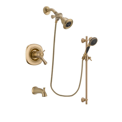 Delta Addison Champagne Bronze Finish Thermostatic Tub and Shower Faucet System Package with Water Efficient Showerhead and Personal Handheld Shower Spray with Slide Bar Includes Rough-in Valve and Tub Spout DSP3555V