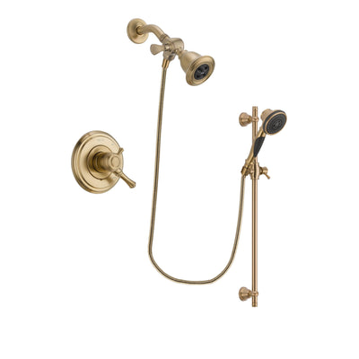 Delta Cassidy Champagne Bronze Finish Dual Control Shower Faucet System Package with Water Efficient Showerhead and Personal Handheld Shower Spray with Slide Bar Includes Rough-in Valve DSP3576V