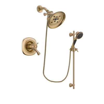 Delta Addison Champagne Bronze Finish Thermostatic Shower Faucet System Package with Large Rain Shower Head and Personal Handheld Shower Spray with Slide Bar Includes Rough-in Valve DSP3582V