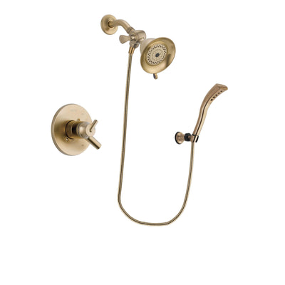 Delta Trinsic Champagne Bronze Finish Dual Control Shower Faucet System Package with Water-Efficient Shower Head and Modern Wall Mount Personal Handheld Shower Spray Includes Rough-in Valve DSP3648V