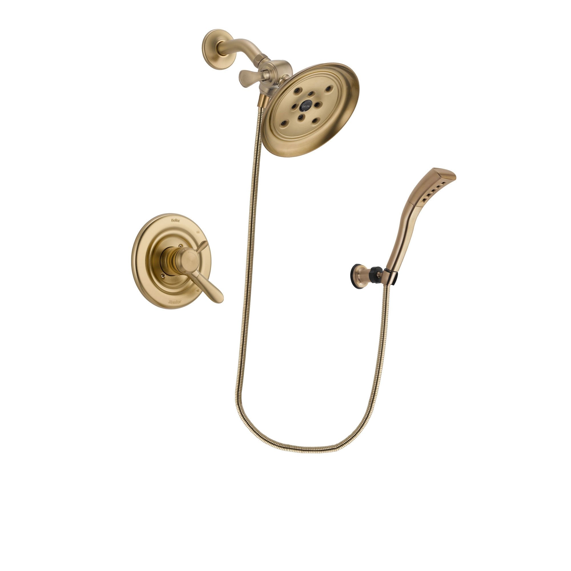 Delta Lahara Champagne Bronze Finish Dual Control Shower Faucet System Package with Large Rain Shower Head and Modern Wall Mount Personal Handheld Shower Spray Includes Rough-in Valve DSP3698V