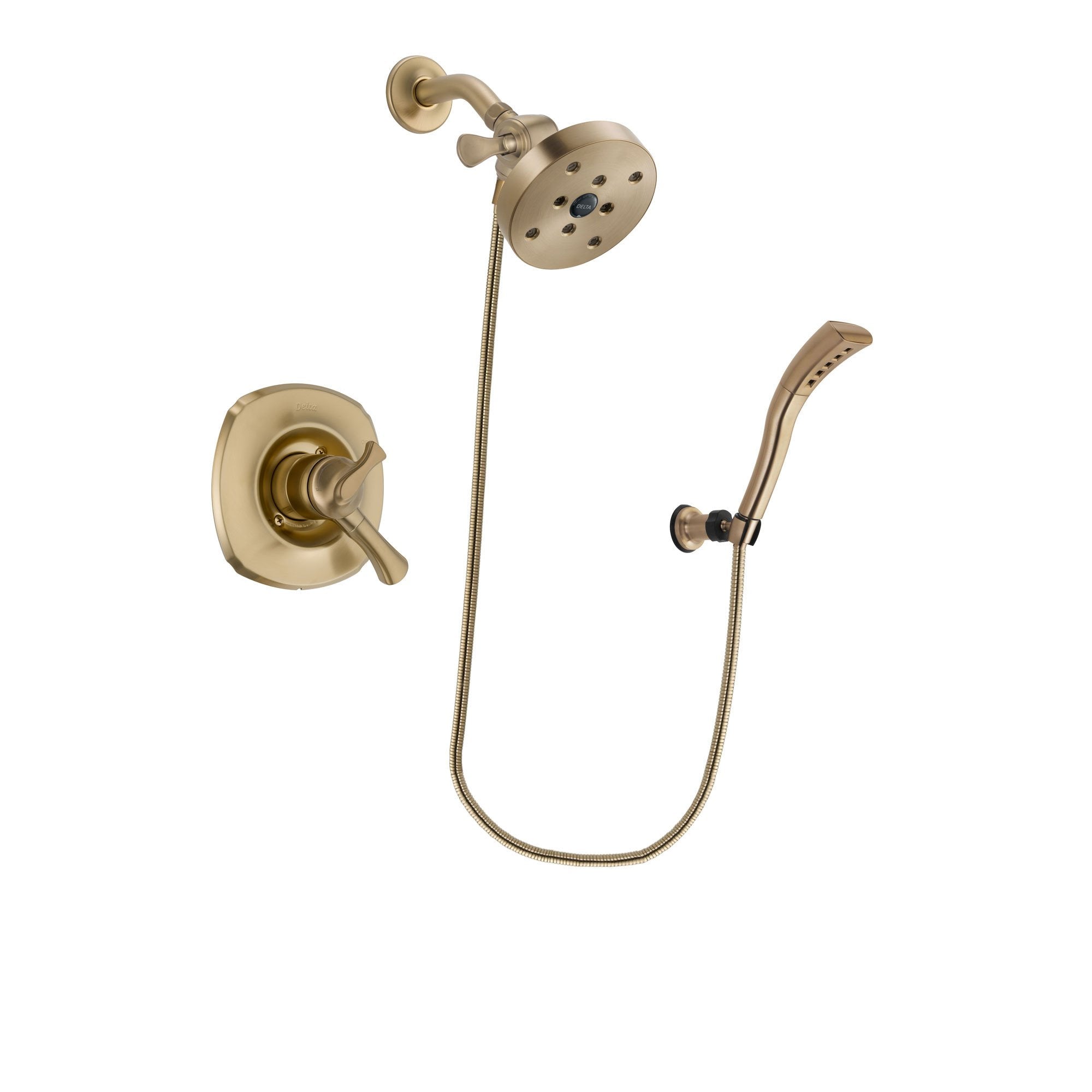 Delta Addison Champagne Bronze Finish Dual Control Shower Faucet System Package with 5-1/2 inch Showerhead and Modern Wall Mount Personal Handheld Shower Spray Includes Rough-in Valve DSP3728V