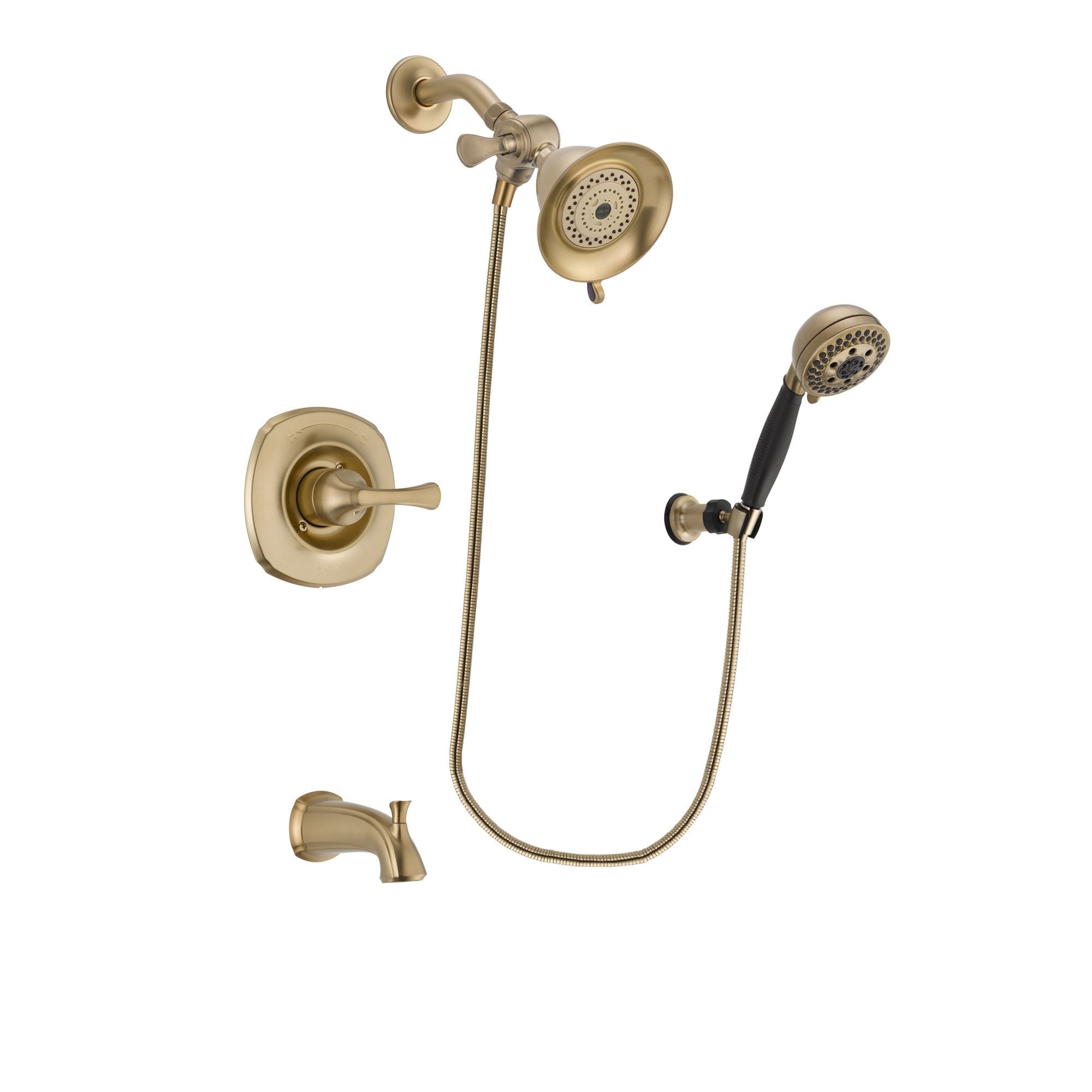 Delta Addison Champagne Bronze Finish Tub and Shower Faucet System Package with Water-Efficient Shower Head and 5-Spray Wall Mount Hand Shower Includes Rough-in Valve and Tub Spout DSP3745V