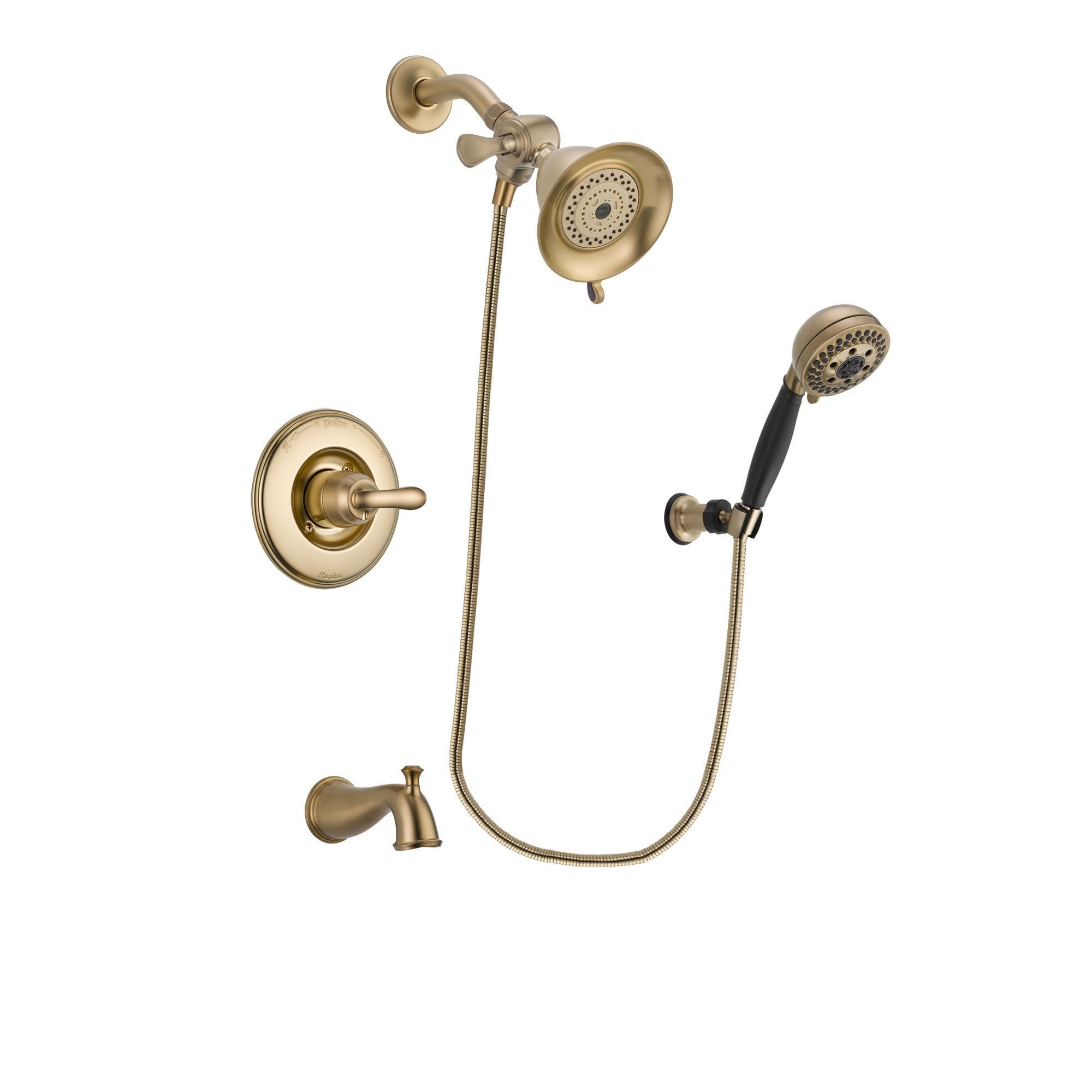 Delta Linden Champagne Bronze Finish Tub and Shower Faucet System Package with Water-Efficient Shower Head and 5-Spray Wall Mount Hand Shower Includes Rough-in Valve and Tub Spout DSP3747V