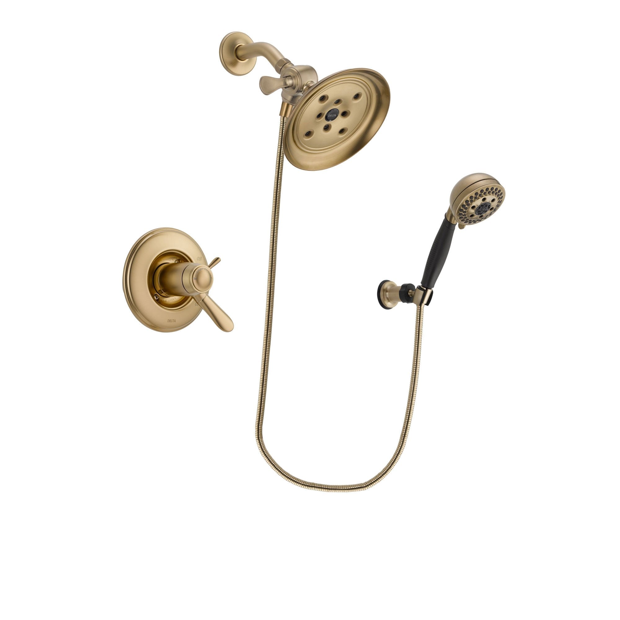 Delta Lahara Champagne Bronze Finish Thermostatic Shower Faucet System Package with Large Rain Shower Head and 5-Spray Wall Mount Hand Shower Includes Rough-in Valve DSP3786V