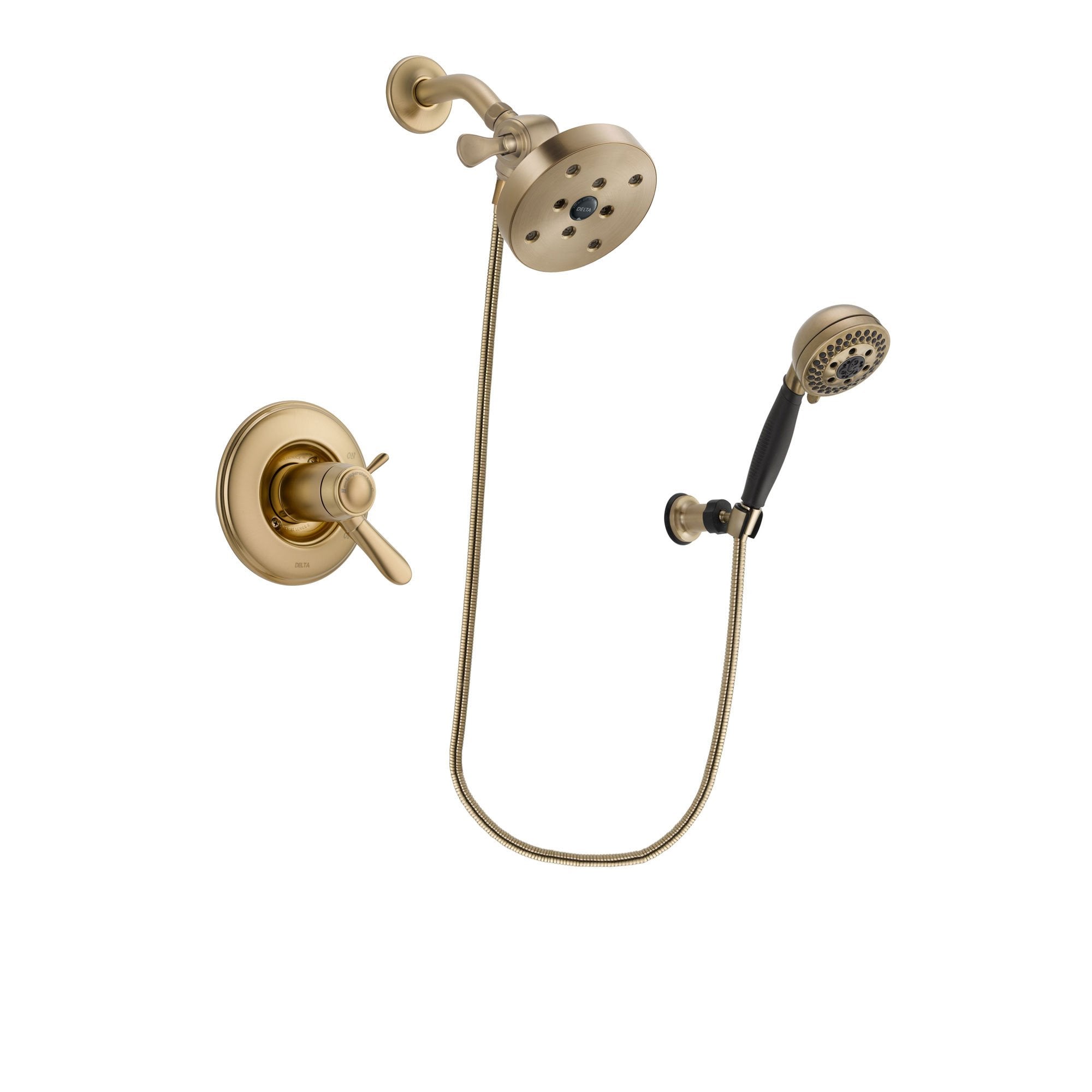 Delta Lahara Champagne Bronze Finish Thermostatic Shower Faucet System Package with 5-1/2 inch Showerhead and 5-Spray Wall Mount Hand Shower Includes Rough-in Valve DSP3812V