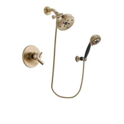 Delta Trinsic Champagne Bronze Finish Dual Control Shower Faucet System Package with 5-1/2 inch Showerhead and 5-Spray Wall Mount Hand Shower Includes Rough-in Valve DSP3830V